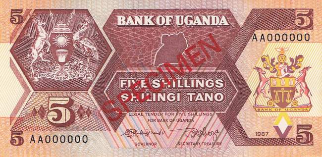 Uganda 5 Shilling 1987 p.27 Specimen